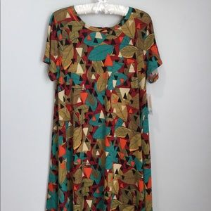 S Carly dress with gold turquoise leaf pattern